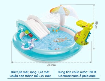 Bể bơi phao cầu trượt cá sấu chúa có vòi phun mưa INTEX 57165 Bể bơi phao cầu trượt cá sấu chúa có vòi phun mưa INTEX 57165