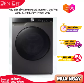 Máy giặt sấy Samsung AI Inverter 11kg/7kg WD11T734DBX/SV Mới 2021  Máy giặt sấy Samsung AI Inverter 11kg/7kg WD11T734DBX/SV Mới 2021