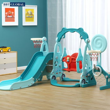 Cầu trượt xích đu liên hoàn ô tô cho bé máng dài, gờ cao BSL314 xanh dương Cầu trượt xích đu liên hoàn ô tô cho bé máng dài, gờ cao BSL314 xanh dương