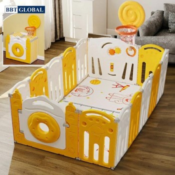 Quây cũi kẻ sọc gấp gọn có bóng rổ và ném vòng BBT GLOBAL BR9507S - Vàng