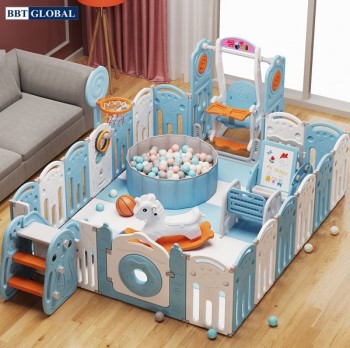 Combo quây bóng cầu trượt xích đu gấp gọn mẫu mới BSL307S xanh dương Combo quây bóng cầu trượt xích đu gấp gọn mẫu mới BSL307S xanh dương